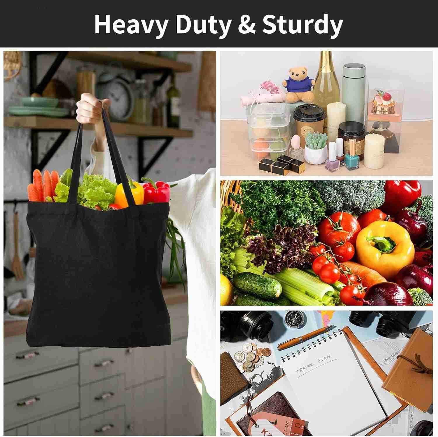 Segarty Blank Canvas Tote Bags 3 Pack 165 x 134 Inches 12Oz Natural Reusable Grocery Shopping Bags Bulk Plain Bag to Decorate Crafts DIY Large Black C