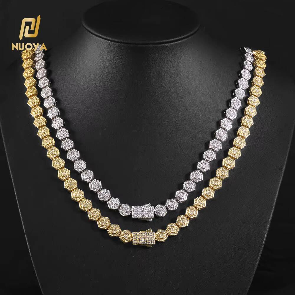 NUOYA Iced Out Bling Moissanite Geometric Charm Bracelet 85MM Hexagonal Design Link Chain Bracelet Jewelry for Women