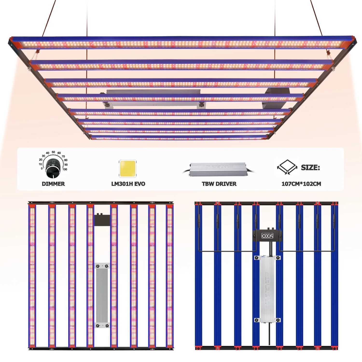YXO 1000W Full Spectrum LED Grow light Samsung LM301H EVO Quantum Tech LED Grow light Bar UV IR Turn OnOff For Plant Light C250919