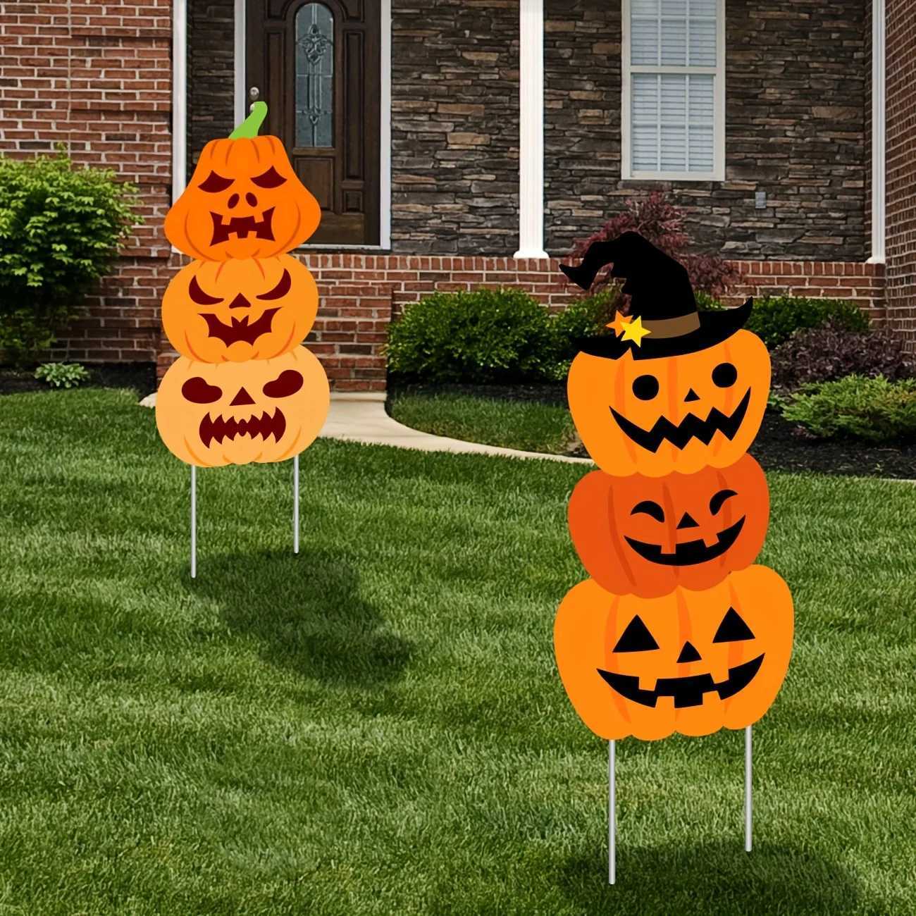 Halloween Yard Signs Garden Stakes for Halloween Outdoor Decorations 2Pcs Large Tiered Halloween Pumpkin Yard Sign for Trickor C250919