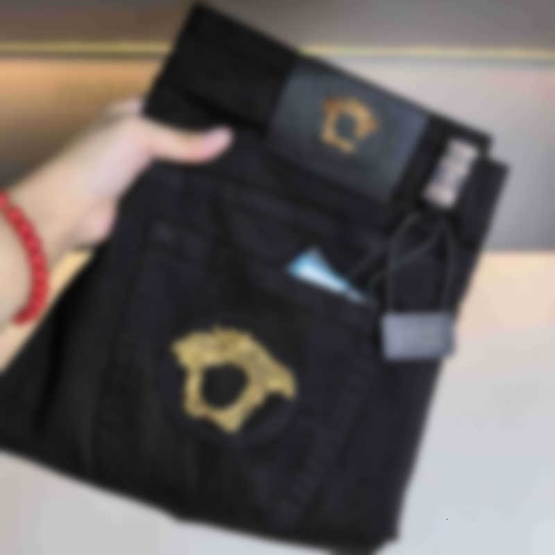 Men's Jeans Designer High-end European with Embroidered Beauty Head, Black, Three-proof Fabric, Stretch, Washed, Slim Fit, Straight-leg Pants JT0D