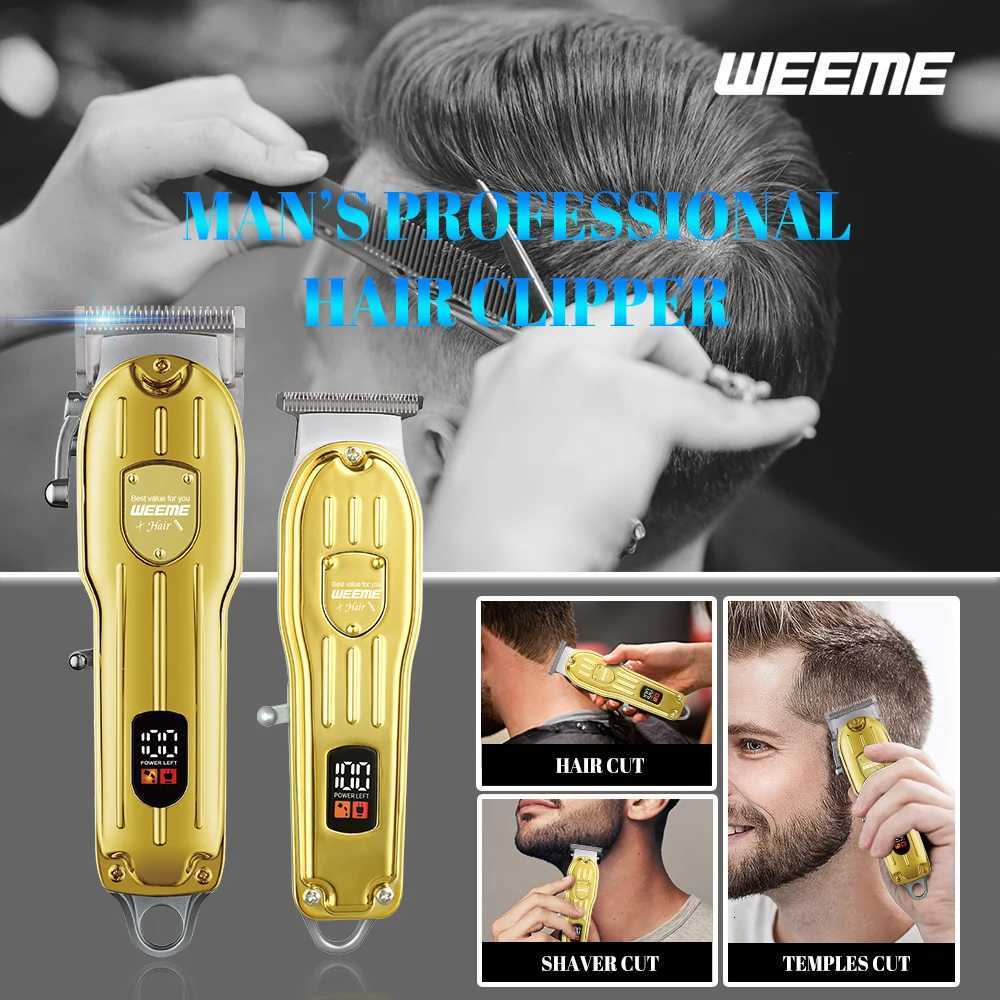 WEEME 819 Silver Barber Clipper Set with LCD Display USB Charging Hair Trimmer TBlade Shaver Gift for Men C250919