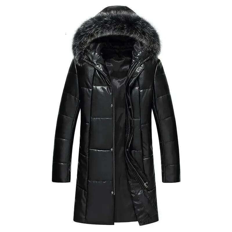 Puffer Men High Quality Winter Leather Down Jacket Man Sier Fox Fur Collar Korean Medium Long Slim Fit Sheepskin Coat