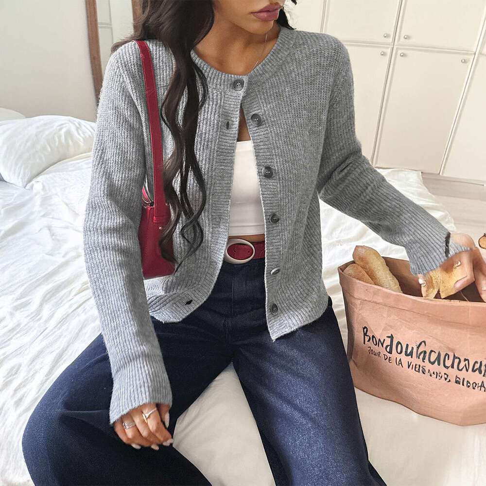 Y2K Hot Girl Button Solid Color Long Sleeve Sweater Knitted Women's Fashion 2025 Autumn Winter