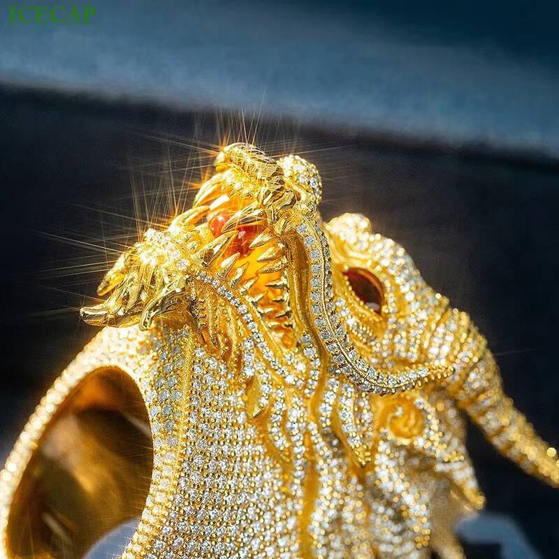 Custom Gold Plated 925 Sterling Silver Dragon Ring for Men VVS Moissanite Diamond Iced Out Engagement Fine Jewelry