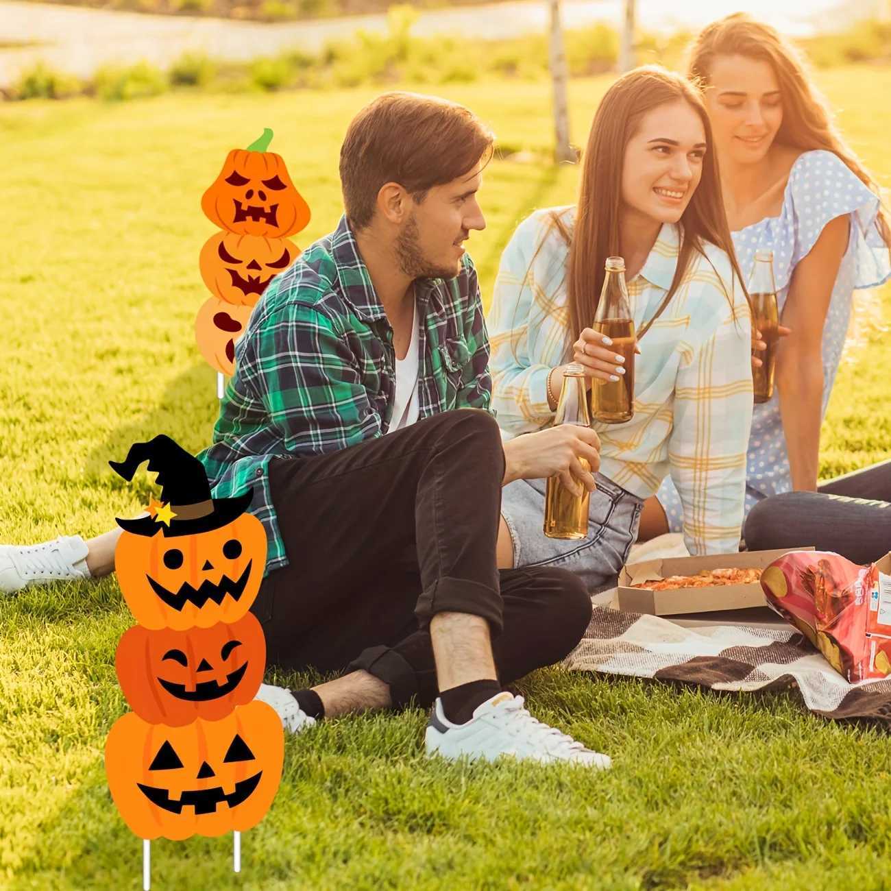 Halloween Yard Signs Garden Stakes for Halloween Outdoor Decorations 2Pcs Large Tiered Halloween Pumpkin Yard Sign for Trickor C250919