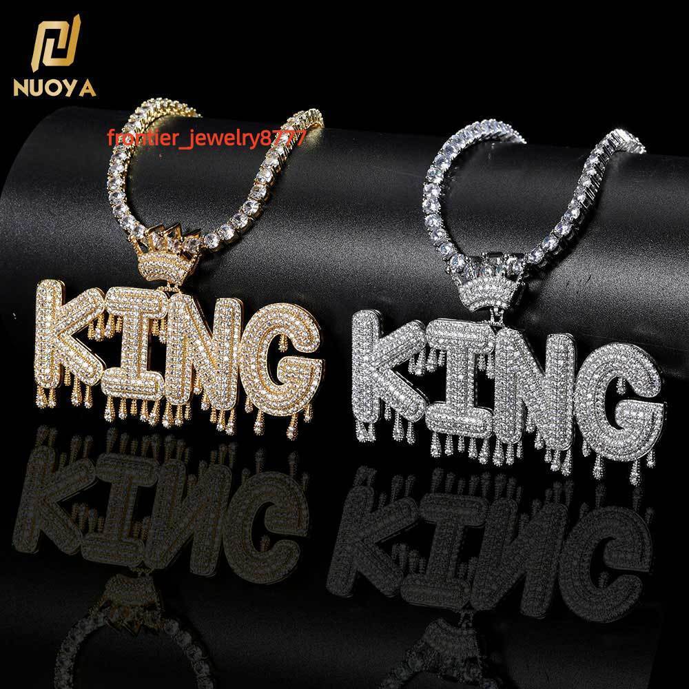 Hip Hop Crown Hook Diamond Letter Pendant Jewelry Shiny Moissanite Gold Plated Custom Name Necklace for Men Women