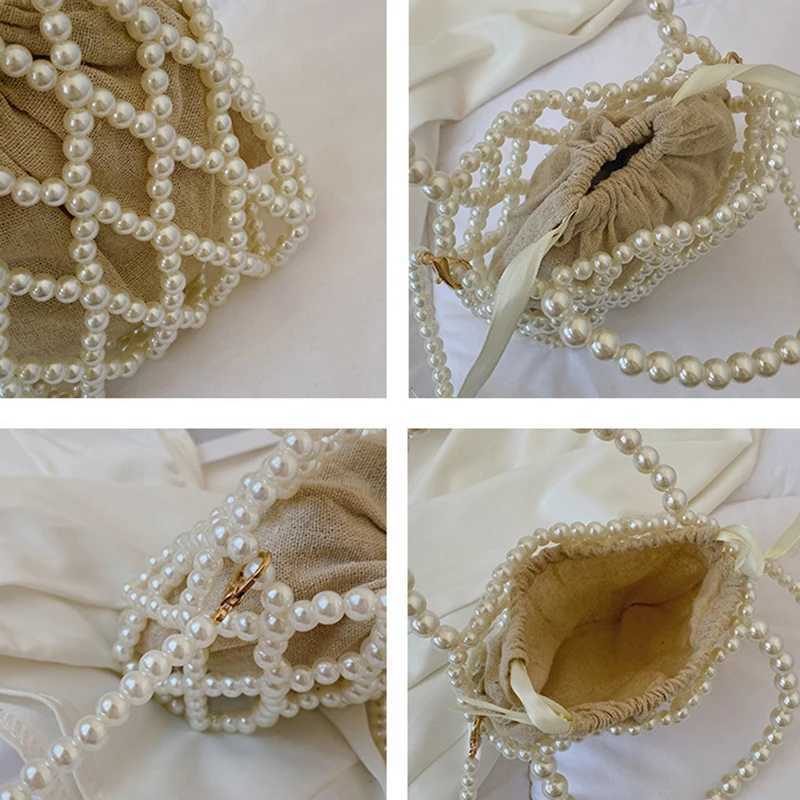 French Retro Handbag Fairy Popular Woven Beaded Bucket Bag Crossbody Bag Summer Niche Design Hollowed Out Pearl Bag Women Bag Z250915