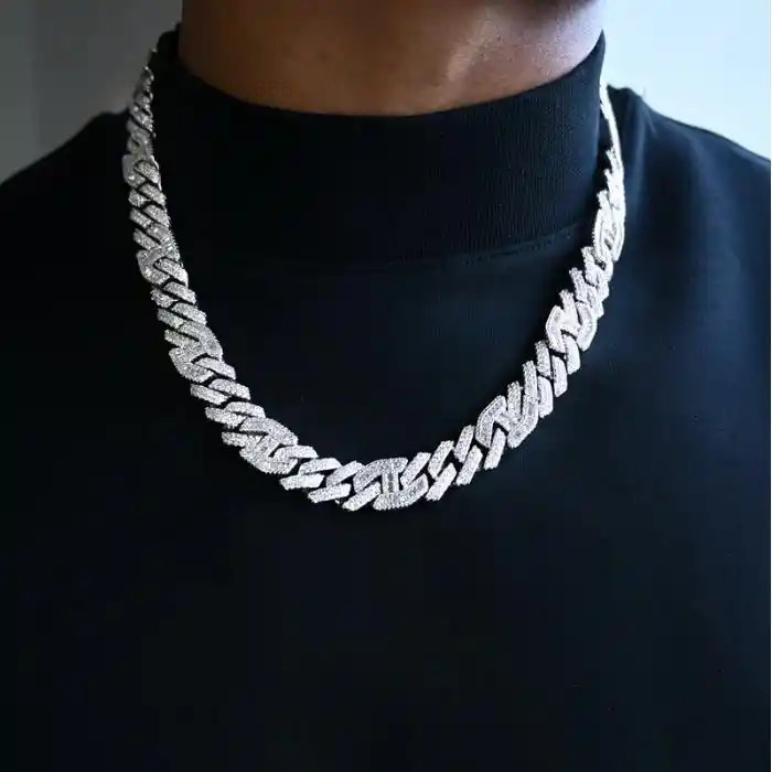 Hiphop Jewelry Cuban Link Chain Men Necklace 925 Silver Baguette Diamond Iced Out VVS Moissanite Cuban Chain