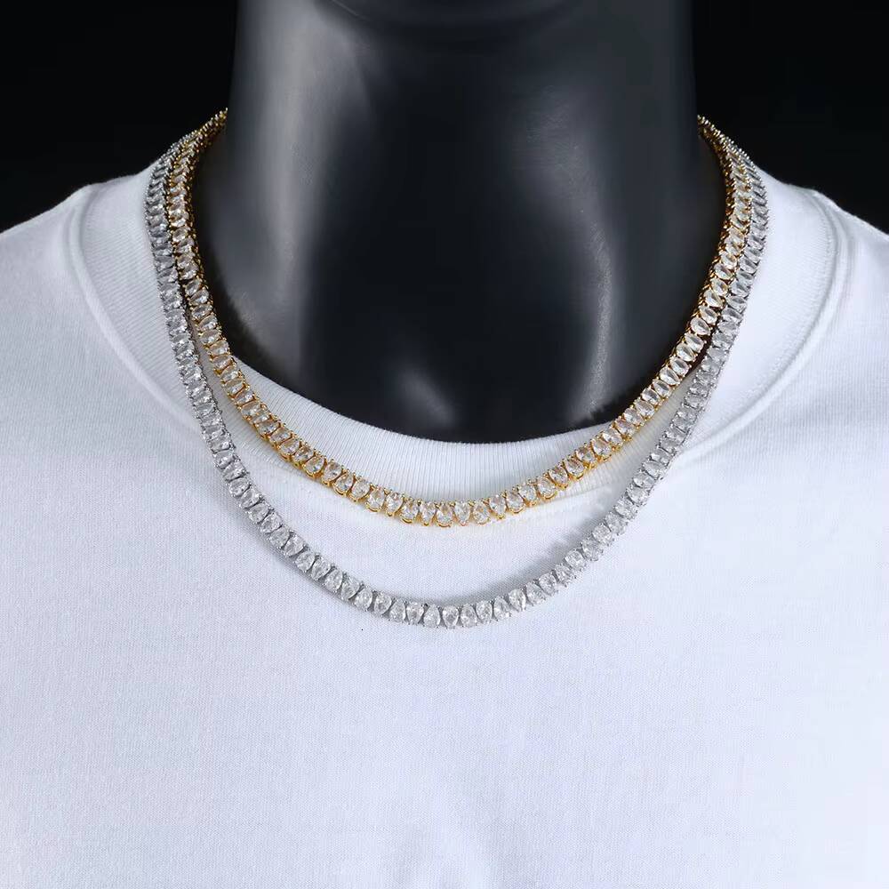 NUOYA New Style Silver Plated Diamond Tennis Chain Teardrop Shaped Moissanite Tennis Chain for Women Fashion Jewelry Gift