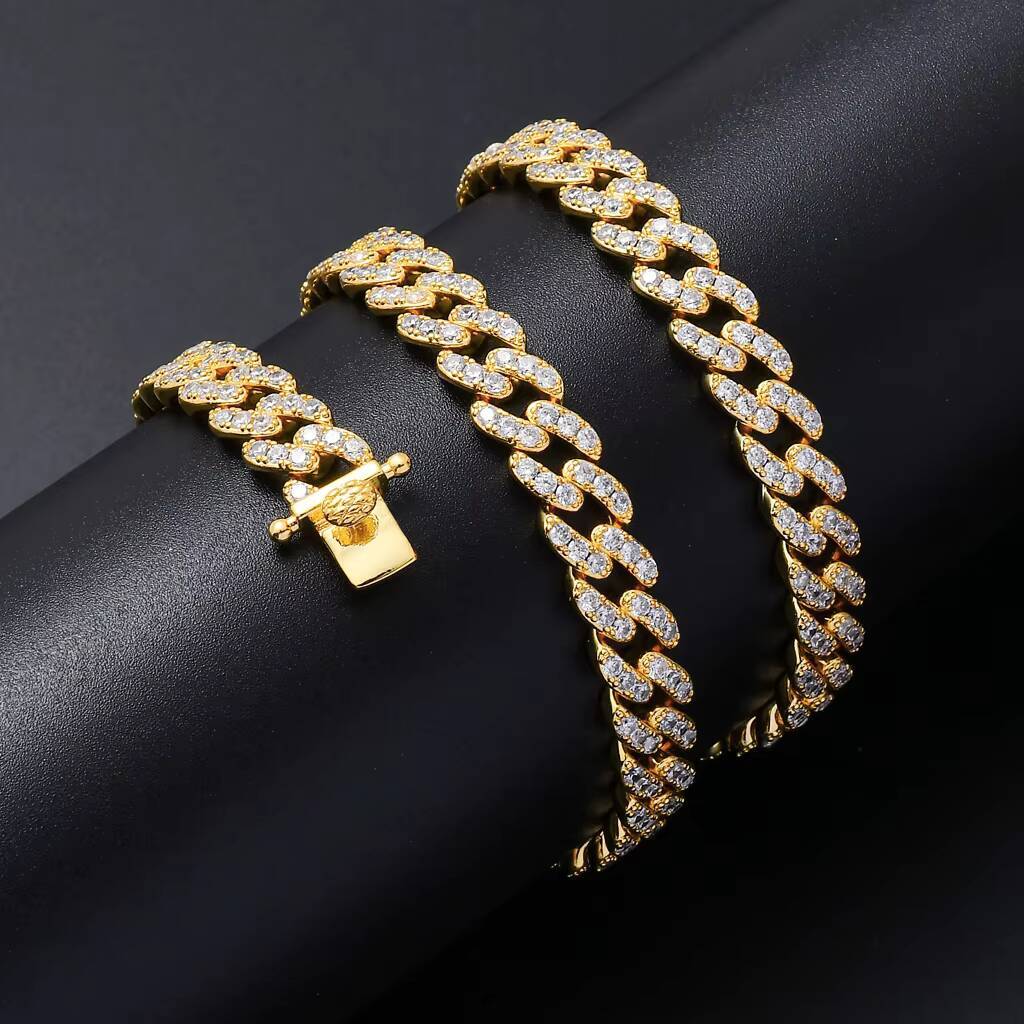JL Jewelry Iced Out High Quality Diamond 9mm 18k Gold Plated Mens Cuban Link Chain Necklace