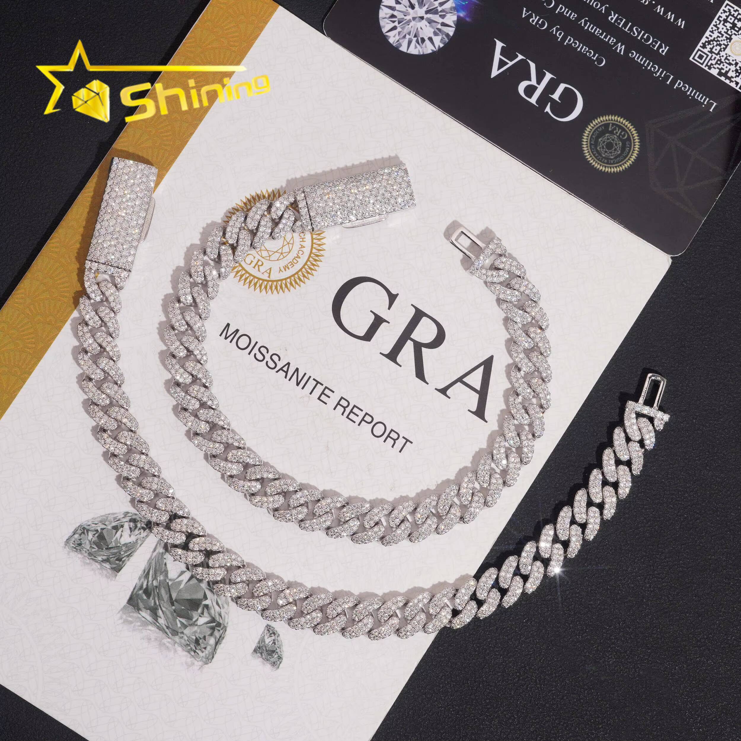 Hot Sale 8mm 2Rows VVS Iced Out Moissanite Cuban Link Bracelet Fine Jewelry Custom Men 925 Silver Bracelet GRA Certificated