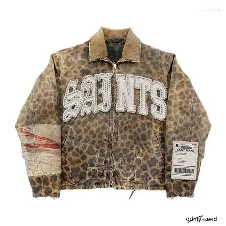 Men's Jackets Streetwear Vintage Leopard Camouflage Jacket Y2k Coats Men Women Hip Hop Letter Patchwork Embroidery Oversized Clothes ddmyfriend