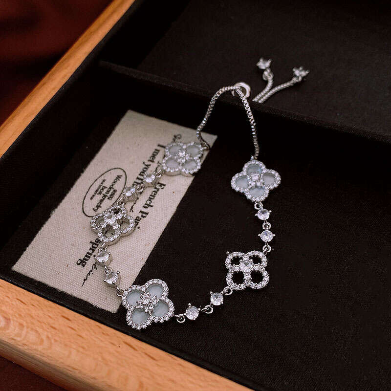 Zircon Rhombus Hollow Flower Bracelet French Light High-end Feel Palace Style Elegant Jewelry