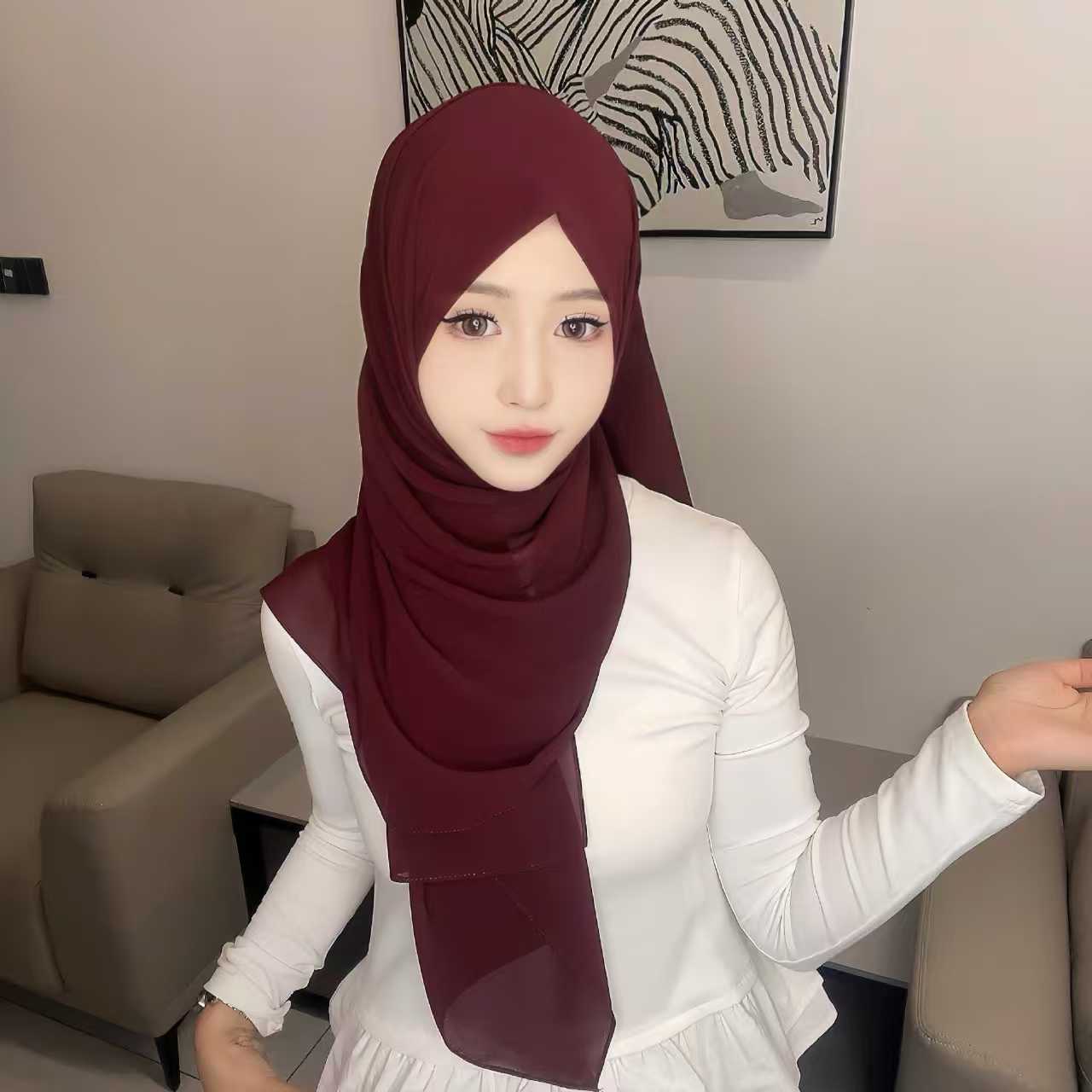 Y1786 Classic Solid Color Pearl Chiffon Scarf, Elegant and Stylish Women's Scarf