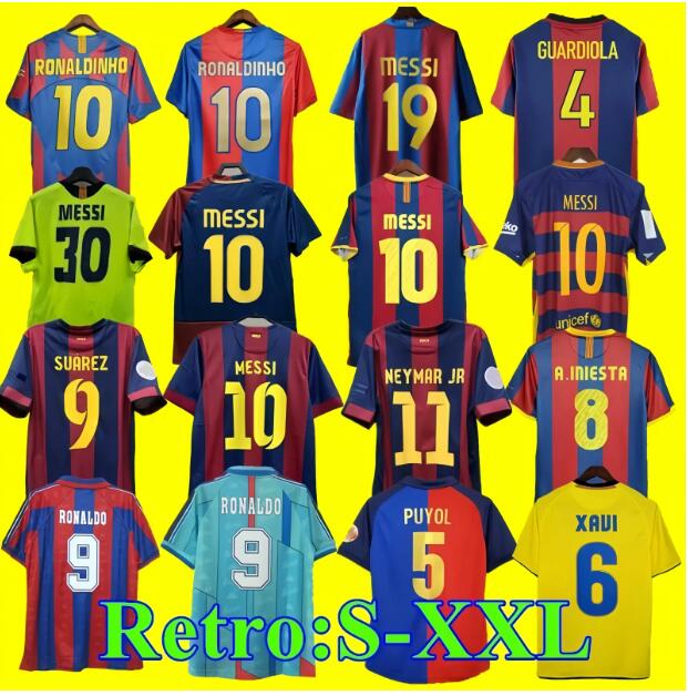 Retro BarcelonaSoccer Jersey 96 97 98 99 00 05 06 07 08 09 10 11 14 15 MessiS Neymar SUAREZ Ronaldinho A.iniesta Xavi Rivaldo Football Shirts Henry A Iniesta Eto'o PUYOL