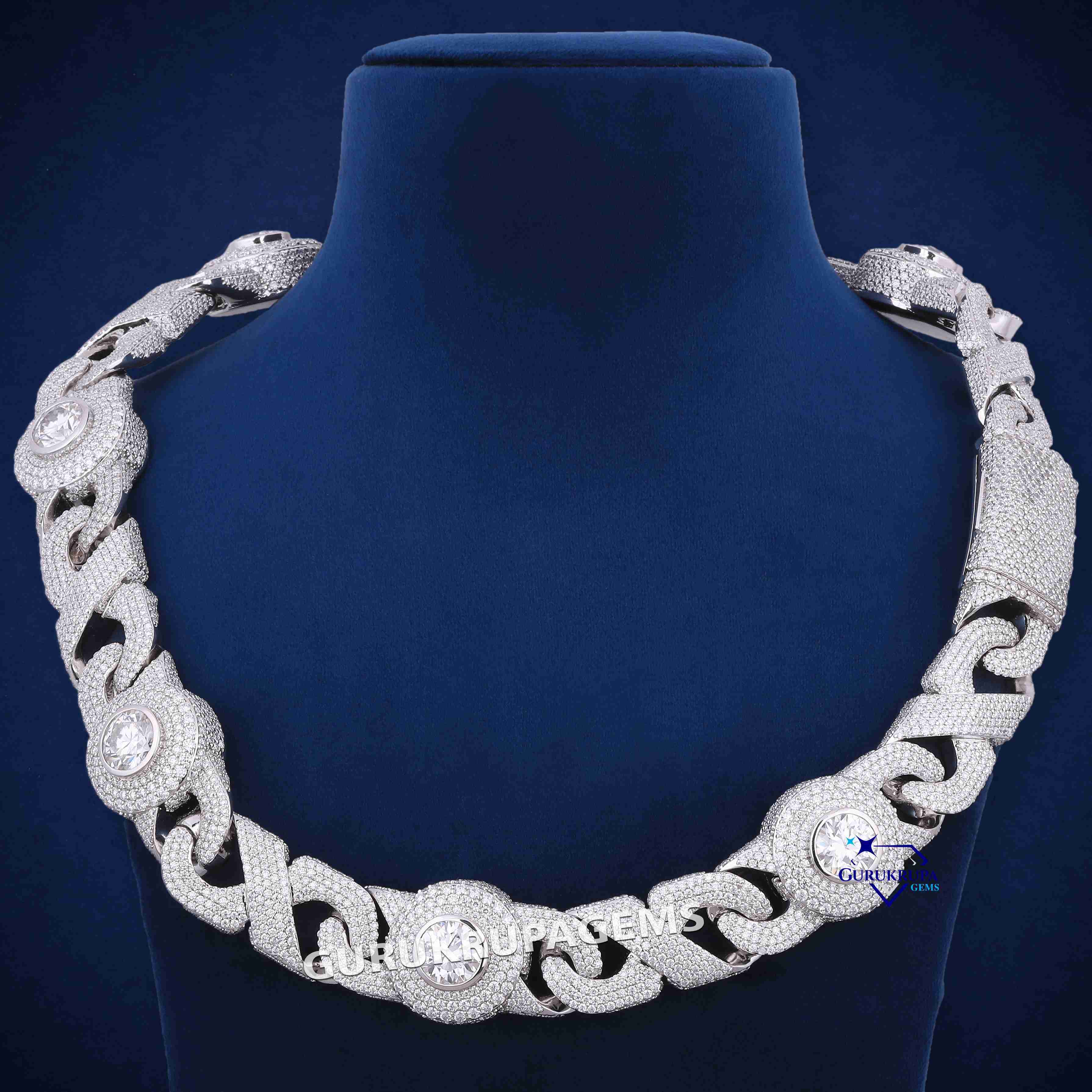 20mm Hip Hop Jewelry Iced Out Cuban Chain Big Moissanite Diamond Eye Shape 925 Sterling Silver Cuban Infinity Links Necklace