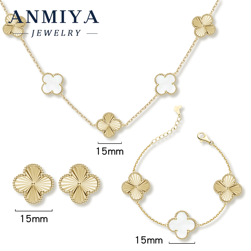 Luxury 925 Sterling Silver Set for Women, Clover Necklace Bracelet Earring Set, Premium Finish, Perfect Gift Set