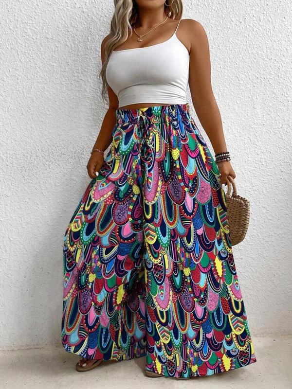 Plus Size New Fashion Casual Trousers Waist Wide Leg All-over Printed Pants for Teenagers Long Draping Trousers Slimming Effect