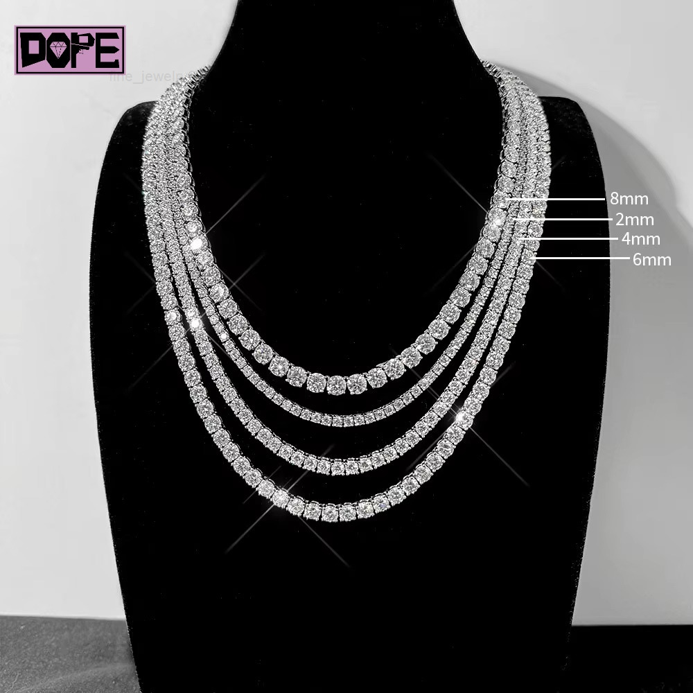 FaMoissaniteory Moissanite Tennis Necklace 925 Silver 8mm Pass Diamond Tester Moissanite Tennis Chain
