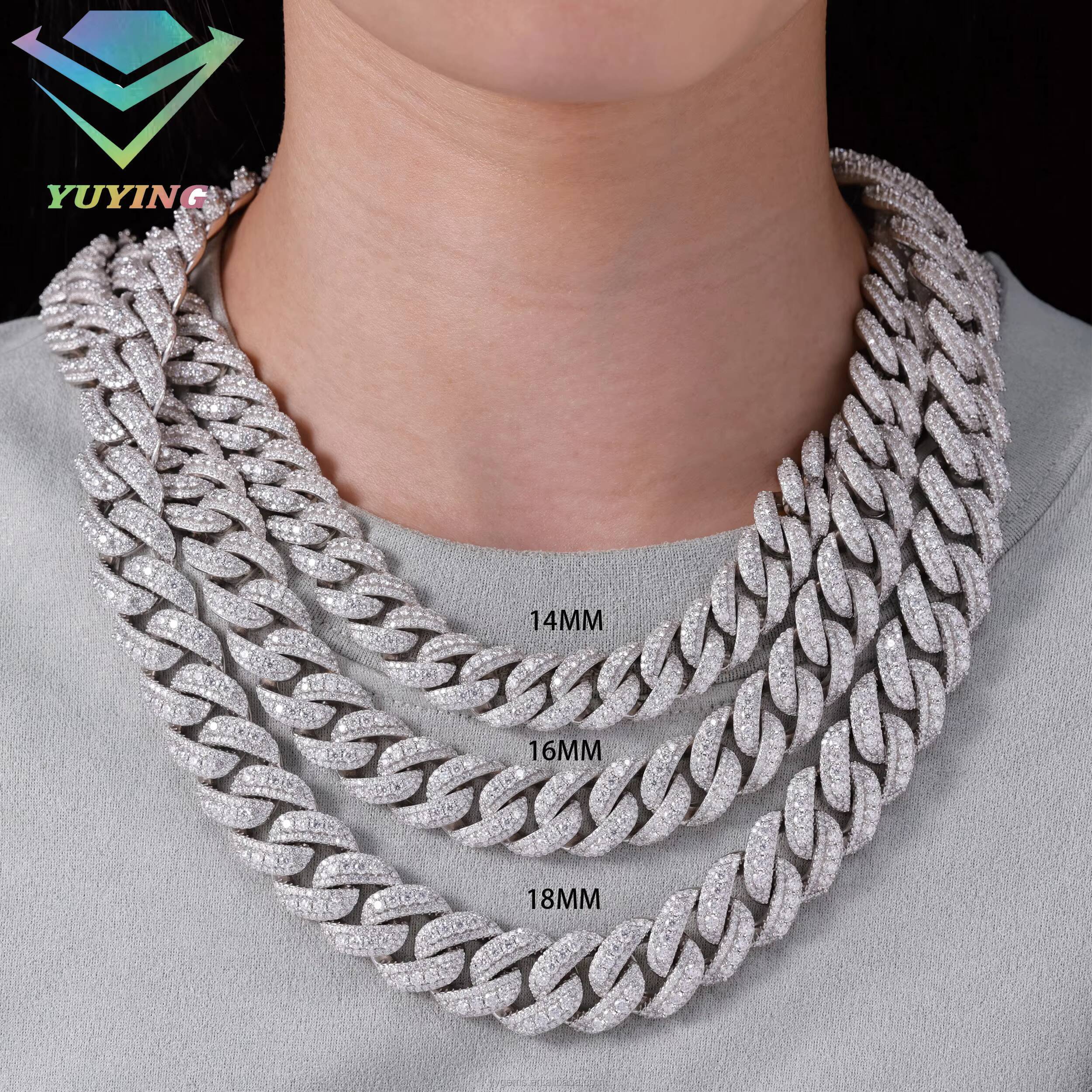 Fast Shipping Gold 14mm Moissanite Cuban Link Raised 925 Silver Iced Out Chain Hip Hop Style Jewelry Unique and Fashionable