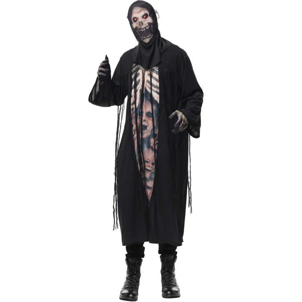 Halloween Party Skull Skeleton Costumes Adult Scary Monster Demon Devil Ghost Grim Reaper Robe for Kids Child L250918