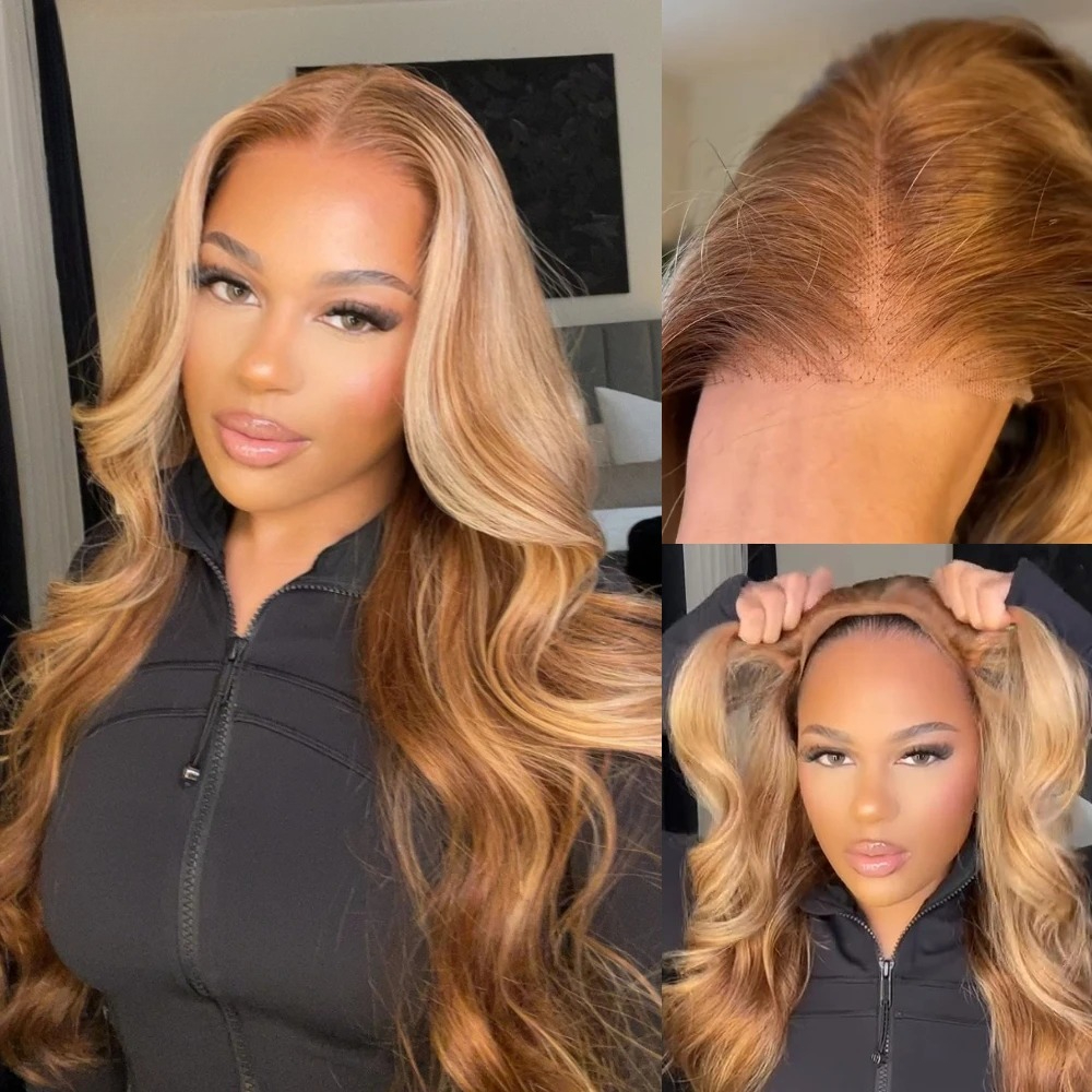 Highlight Body Wave Human Hair Wigs 13x4 13x6 HD Lace Frontal Wig Honey Blonde Brazilian Hair Glueless Pre Plucked Wear And Go Natrural Hairline for W