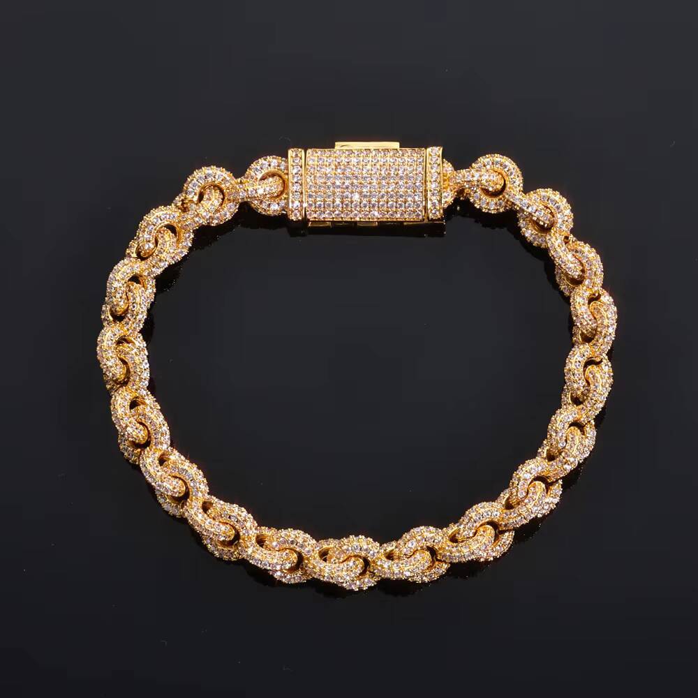 NUOYA Full Iced Out Moissanite Chain Bracelet O Shaped Design Flip Buckle Clasp Bling Hip Hop Fine Jewelry