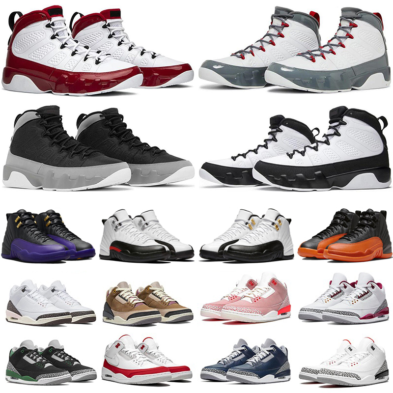 Free Shipping Men's 9 9s 12 12s 3 3s mens sneakers Basketball Shoes - Black/Red/Grey Sports Shoe big Size 40-47