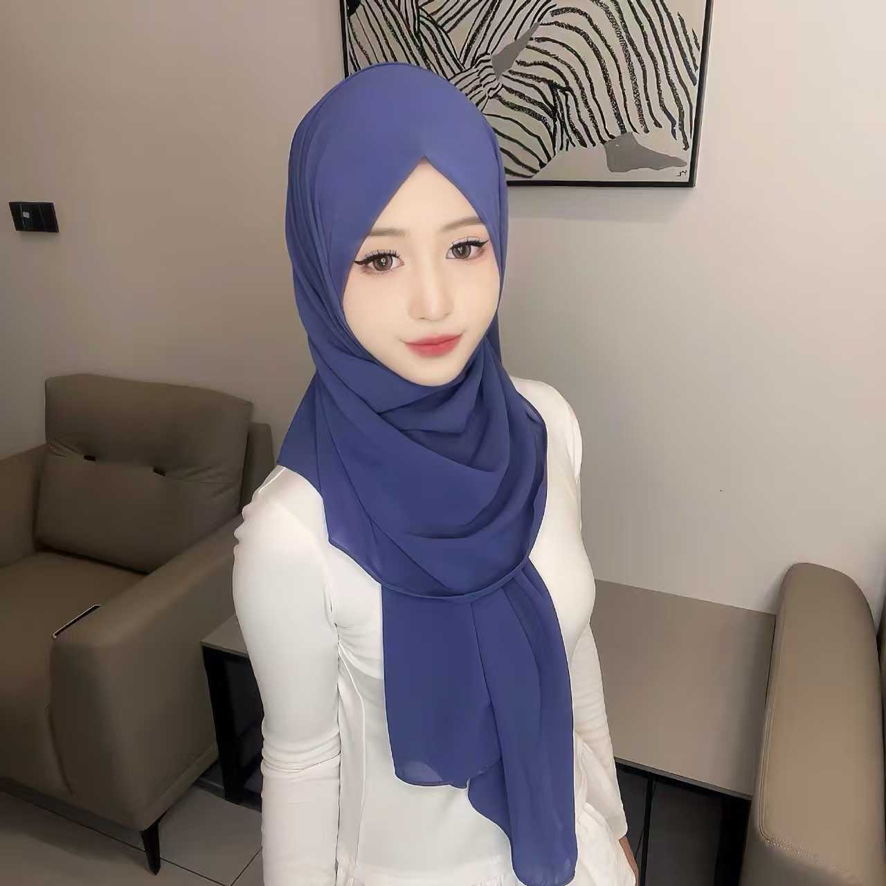 T1789 Classic Solid Color Pearl Chiffon Scarf, Elegant and Stylish Women's Scarf