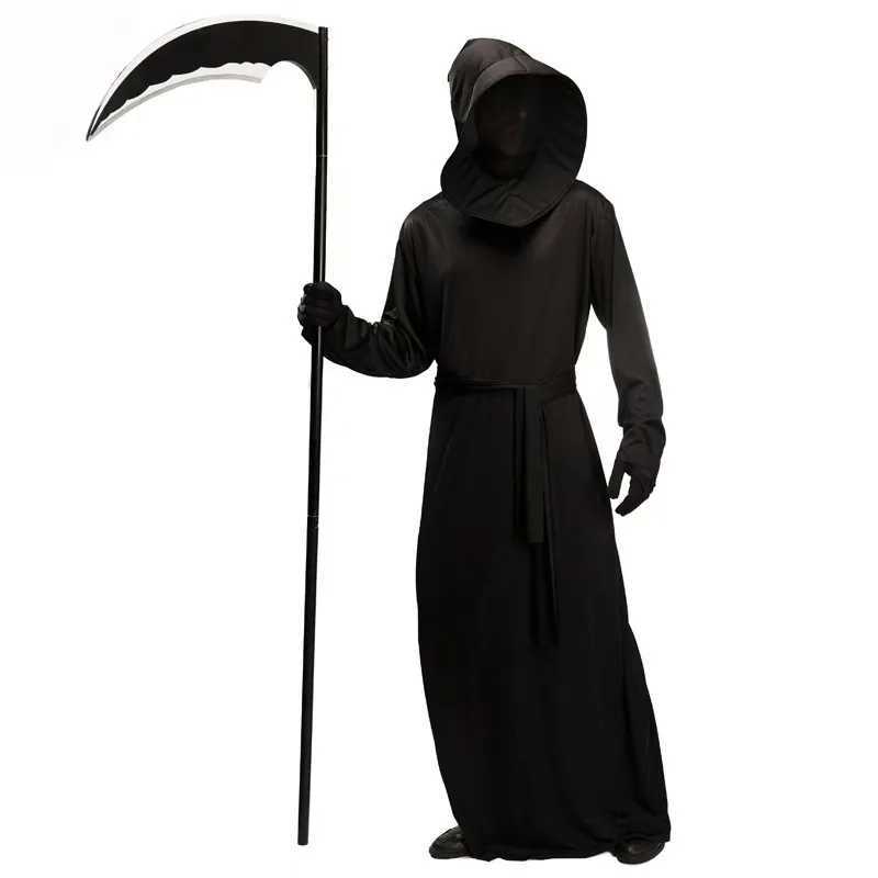 Adult Mens Black Demon Halloween Costume Ghost Festival Sickle Cosplay Costume Reaper Stage Performance Costume L250918