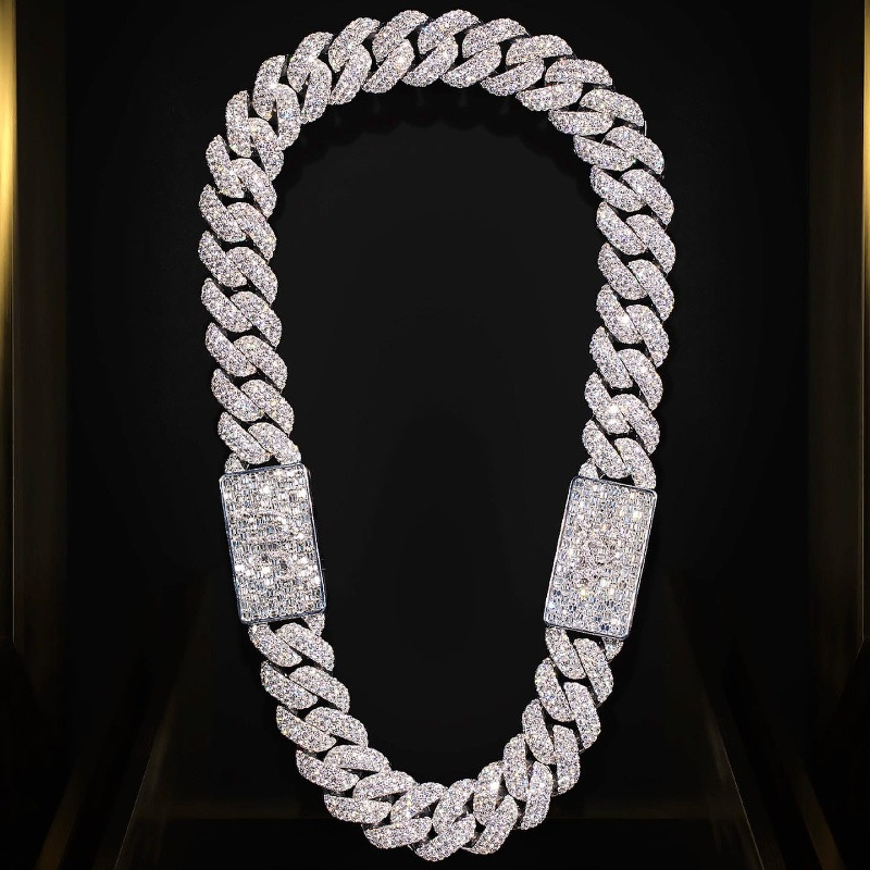 20MM Hiphop Cuban Link Chain Iced Out VVS Customized Trend Double Clasp 925 Sterling Silver Moissanite Cuban Chain