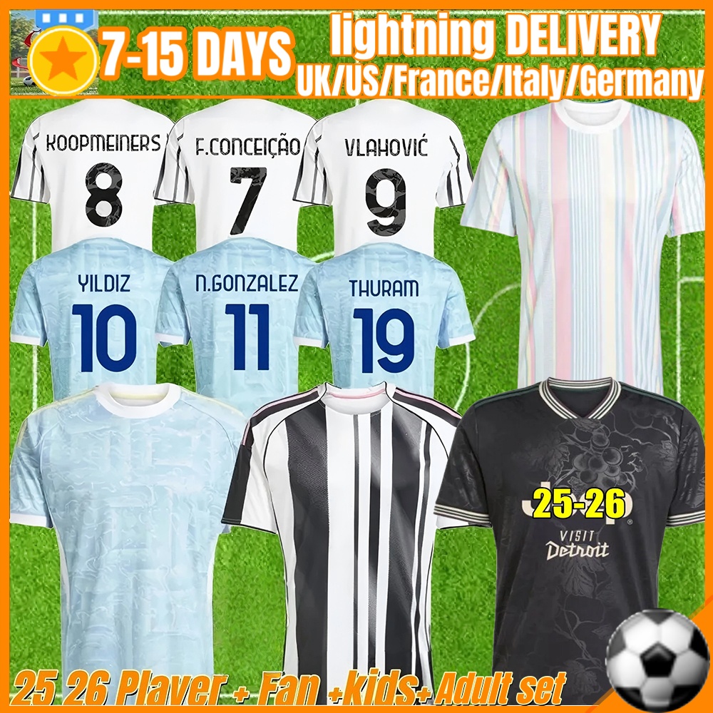 Juve Yildiz 25 26 Soccer Jerseys VLAHOVIC McKENNIE BREMER Douglas Luiz Maglia Thuram Kalulu Gatti football shirts Juven player Kits Mens juve Kids