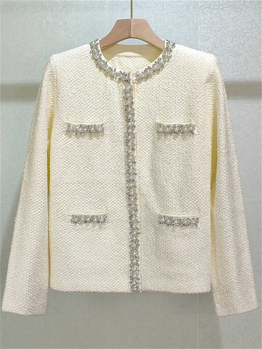 Women ONeck Sequin Sweater Coat Elegant Long Sleeve Early Spring Lady Pearl Rhinestone Trim Knit Cardigan Top Z250918