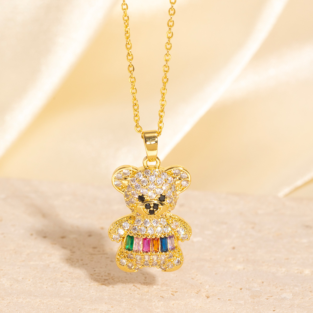 Gold - Toned Teddy Bear Pendant Necklace With Clear Crystal Accents Delicate Daily & Lovely Jewelry Gift For Her High - Quality And Elegant Accessory