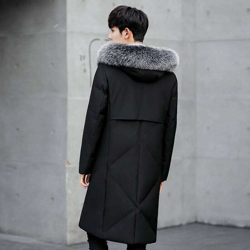 Autumn Winter Men Windproof Coats Mens Warm White Duck Down Hooded Fur Jacket Parkas Overcoat Male