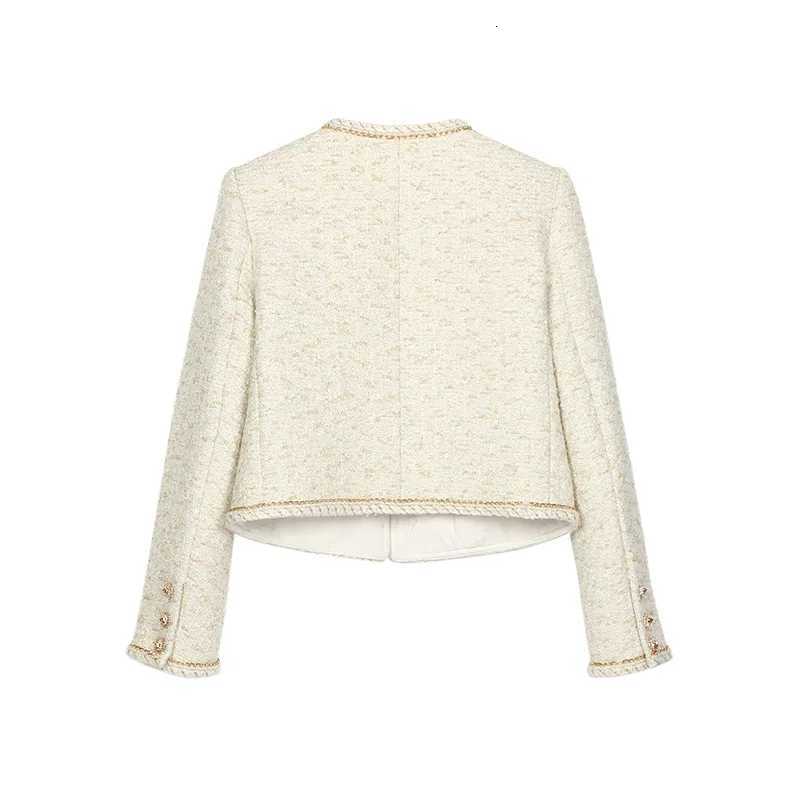 Beige High Quality Small Fragrance Coat Women Tweed Round Neck Chain Ribbon Luxury Hook Knit Office Lady Elegant Jacket Z250918