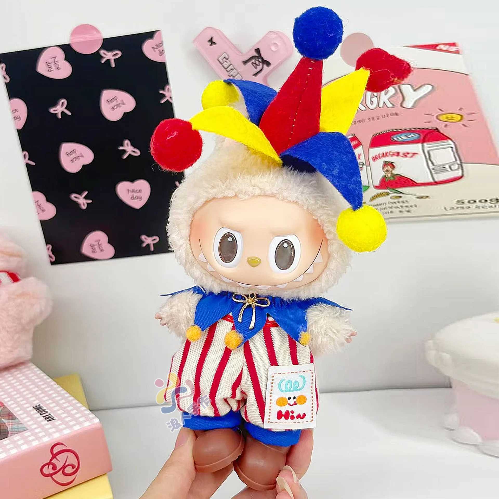 For labubu v1v2v3 clothes baby clothes colored ball clown suit Dolls Clothing Labubu Outfit Accessories C250919