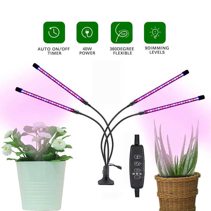1234 Head LED Plant Grow Light With Clipon Plant Light 3 Light Color Switching USB Timable Dimming Full Spectrum Grow Lamp C250919