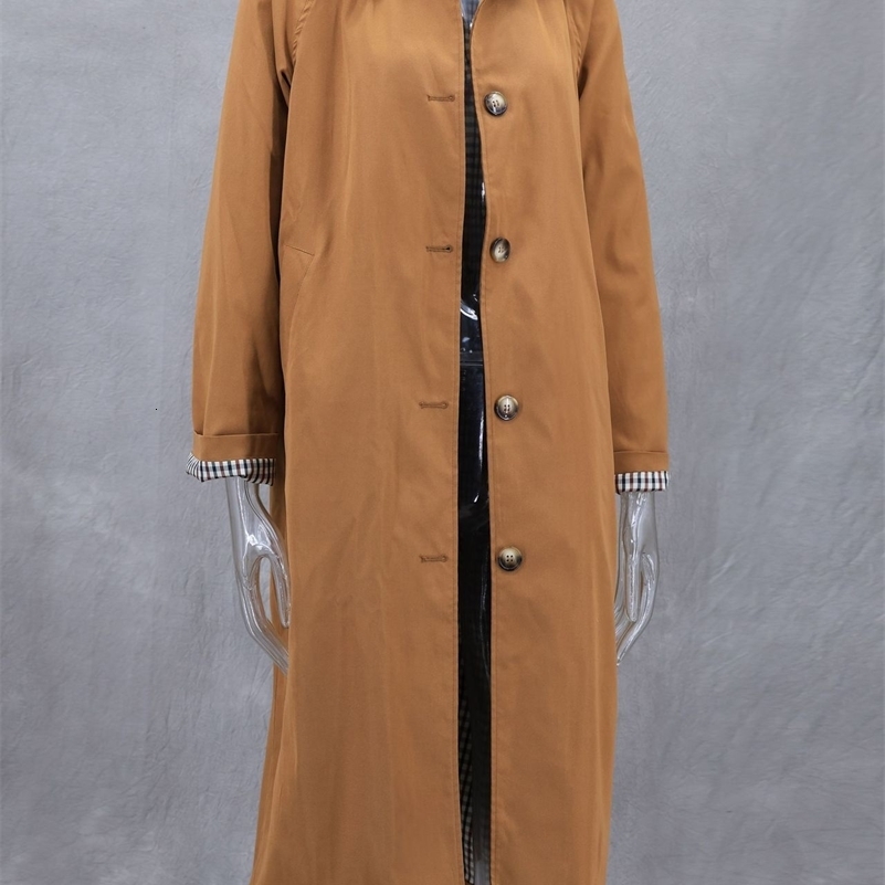 Women Casual Khaki Plaid Lined Lapel Trench Coats 2025 Autumn Single Breasted Loose Jacket Female Chic Overcoat Streetwear 250918