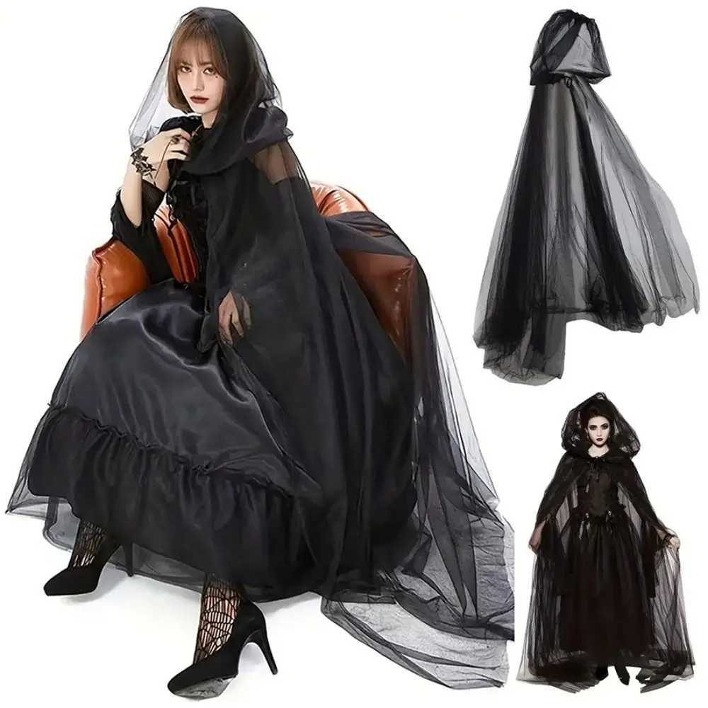 Funny Transparent Mesh Ghost Cloak Lace Up Cosplay Women Halloween Costume Dress Up Accessories Hooded Cloak Cosplay L250918