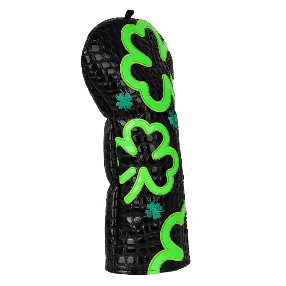 Golf Headcover Black PU Crocodile Grain Fluorescent Green Leaf Driver Golf Club Driver Head Cover Wood Cover Club Golf Head Cover Driver Cover