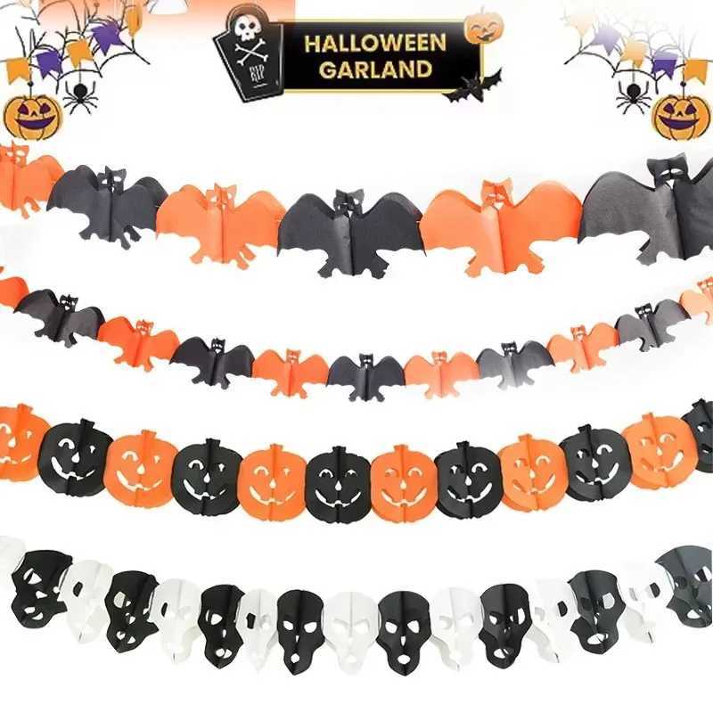 Halloween Honeycomb Pumpkin Paper Garland 3m Spider Web Banner with Skulls Bats Ghost Festival Party Decor for Bar Home C250919