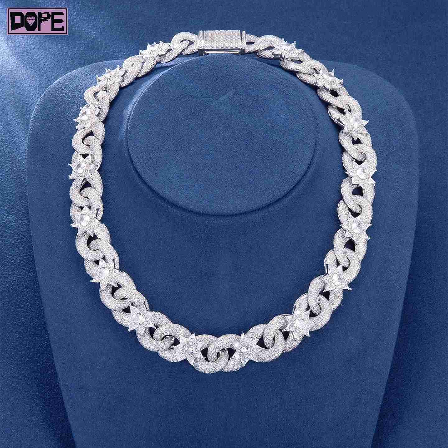 Luxury 20mm Cuban Chain Iced Out Star Charms 925 Silver Unique Design VVS Moissanite Cuban Link Chain
