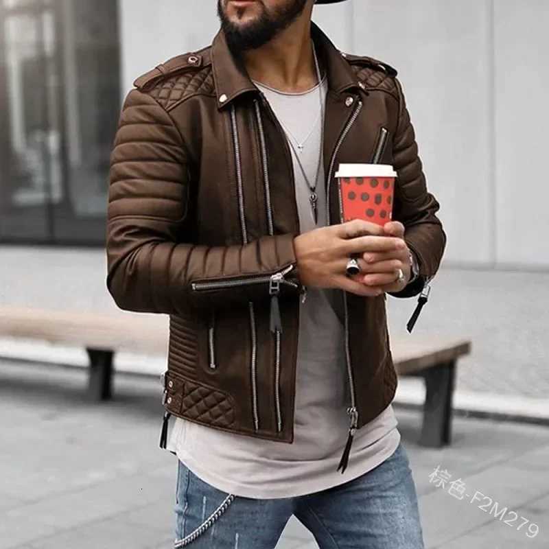 New Autumn Winter Mens Leather Jackets Thickened Lapel Cottonpadded Zipper Leather Coat Strtwear Fashion Male Tops X250919