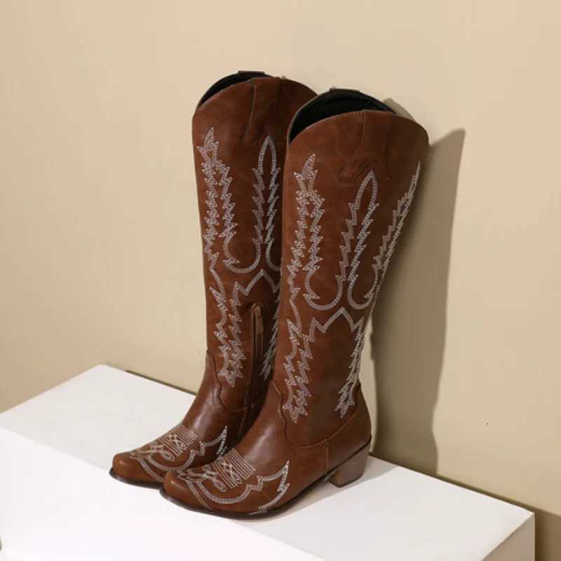 2025 Winter Embroidered Wide Knee High Boots Women Pointed Toe High Heels Long Boot Designer Red White Western Cowboy Boots W250919 - view 4