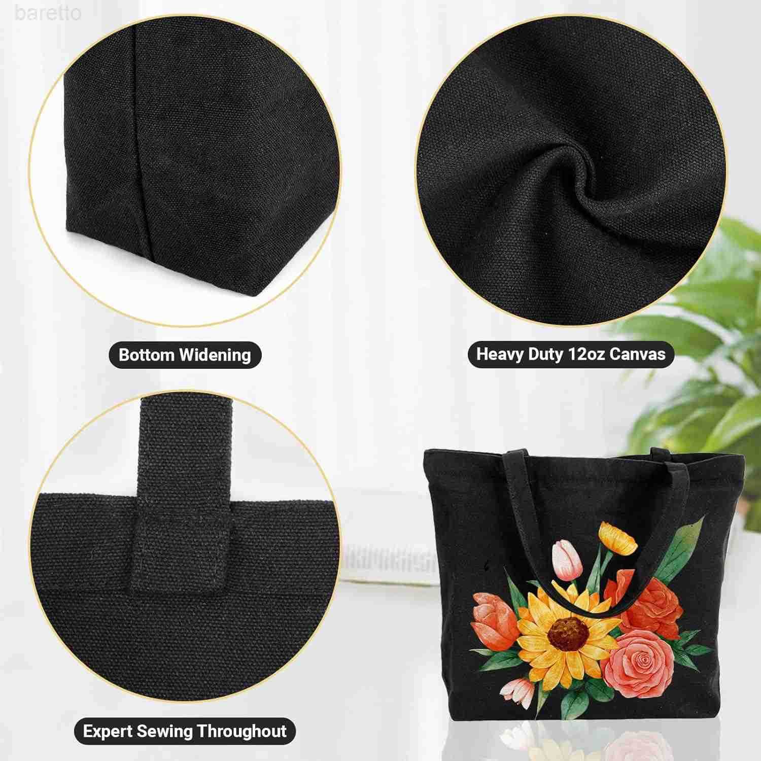 Segarty Blank Canvas Tote Bags 3 Pack 165 x 134 Inches 12Oz Natural Reusable Grocery Shopping Bags Bulk Plain Bag to Decorate Crafts DIY Large Black C