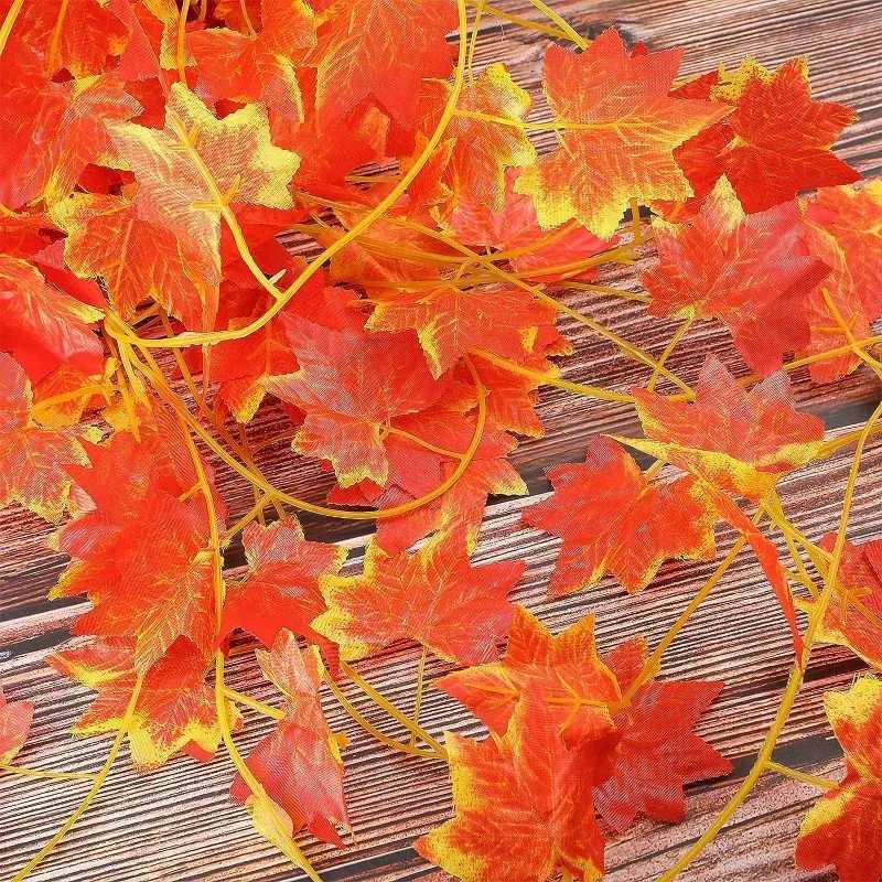 Artificial Maple Leaves Orange Fall Leaf Vine Fake Plants Maple Foliage Wall Hanging Garland Christmas Thanksgiving Decoration C250919