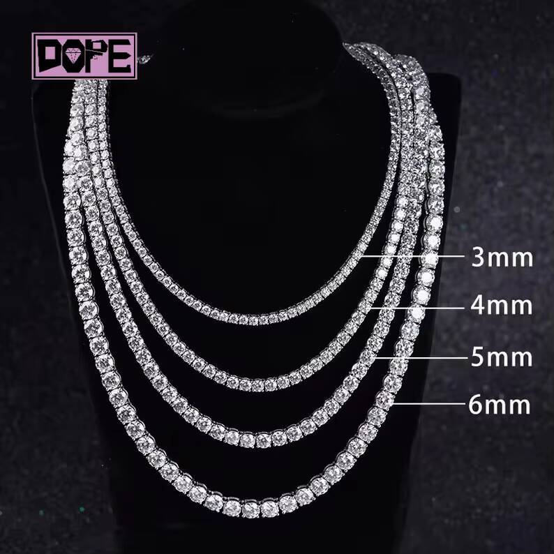 4mm 5mm New Arrival Moissanite Tennis Chain Pass Diamond Tester 925 Sterling Silver Iced Out Tennis Chain