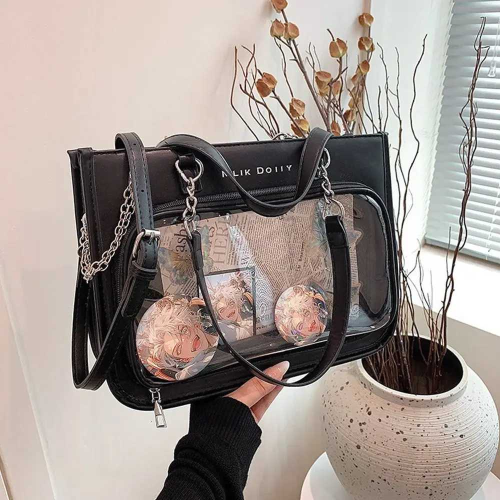 Ita Bags Womens Shoulder Bag Black Lolita Gothic Y2K Cute Tote Bag Transparent Jk Chains Square Large Capacity HandbagXJ250918